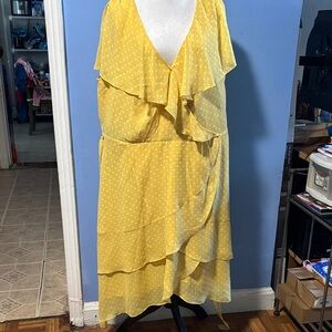 Adrianna Papell Yellow Asymmetrical Polka Dot Dress